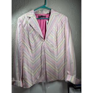 Dana Buchman Blazer Women's Multicolor Striped Ribbon Tie Feminine Jacket Sz 18
